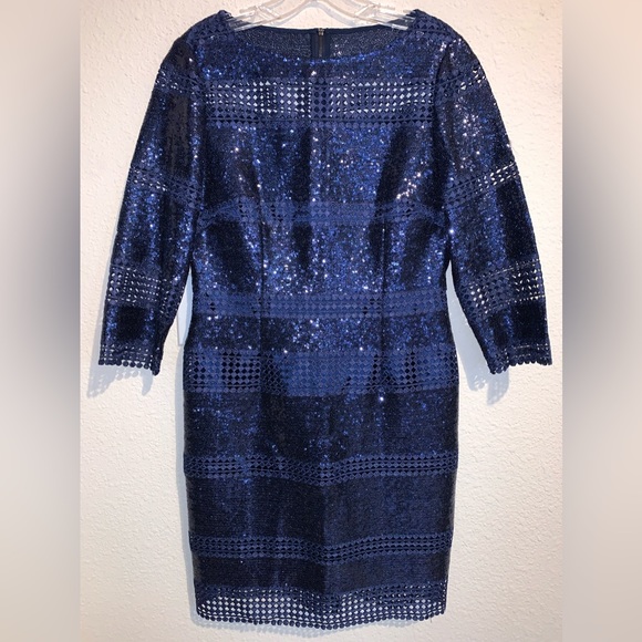 NWOT Alex Marie Navy Sequin Sheath Dress - Picture 7 of 17